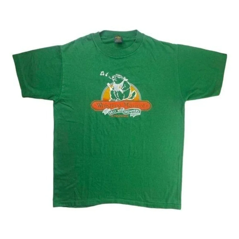 Vintage 80s Whistling Marmot deli‎ creamery St Patrick's Patty Day shirt LARGE